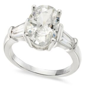NWT Charter Club Silver-Tone Oval & Baguette-Cut Cubic Zirconia Ring